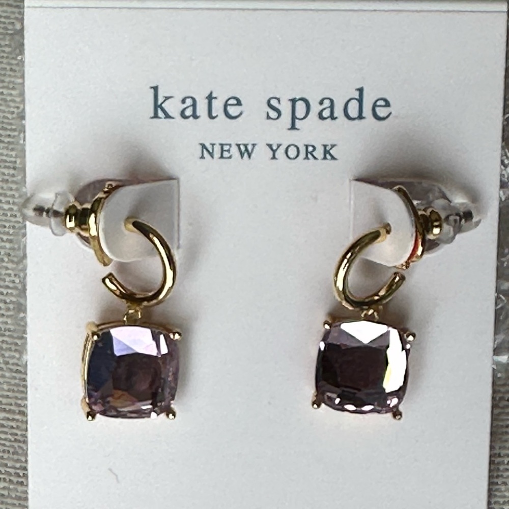 kate spade Gold Hoop Earrings with Lilac Crystal Drops